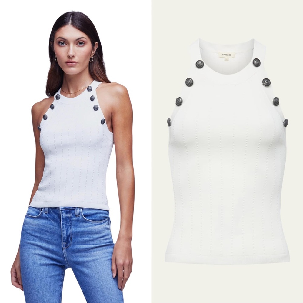 NWT L'AGENCE Rosemary Highneck Button Tank in White